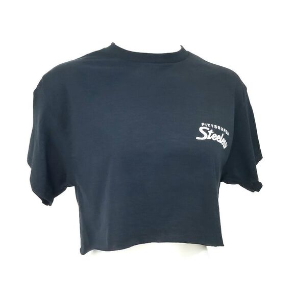 Pittsburgh Steelers Double Script Retro Logo NFL "Cropped" Crop Top Football Tee - Picture 2 of 6